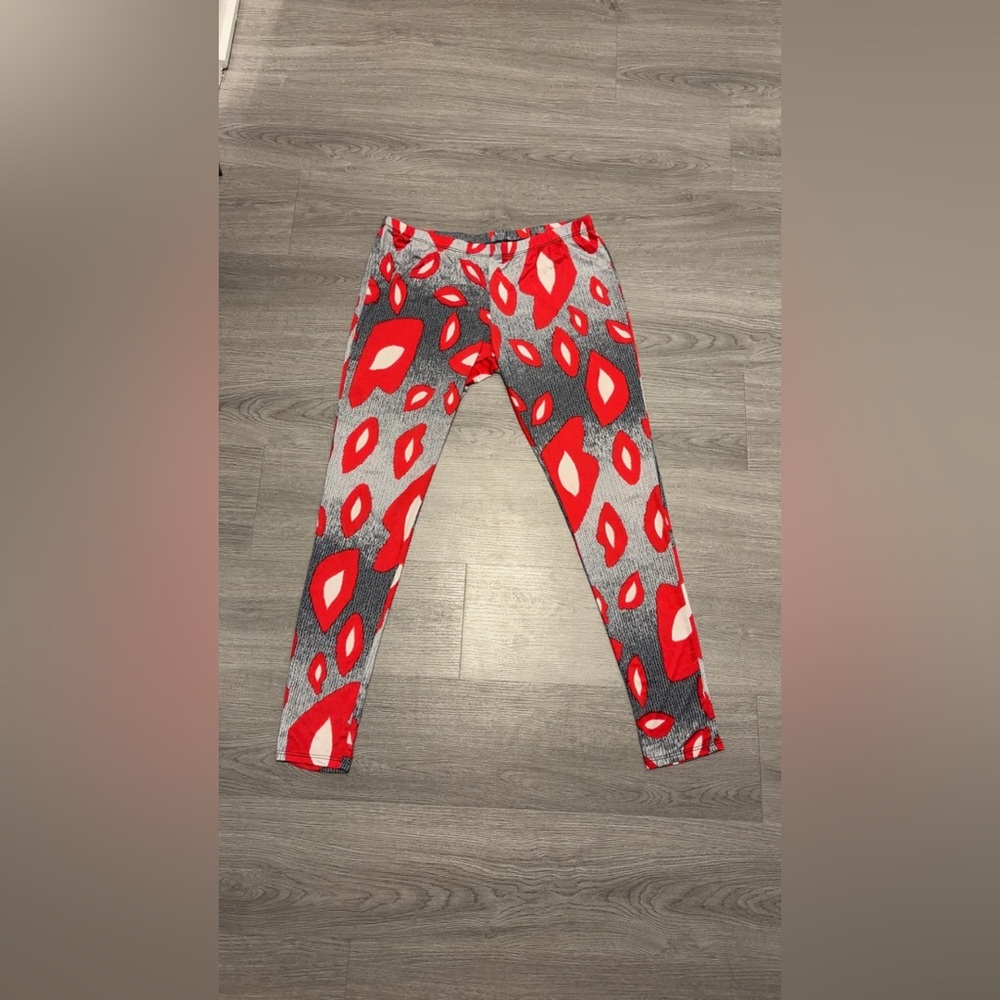 Blue Papaya Vibrant Red and Gray Leggings